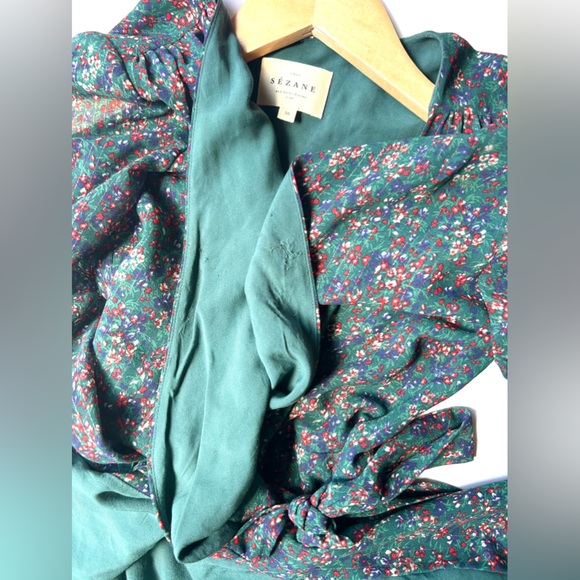 Sezane Elsa Mini Wrap Dress green floral small 4 - Picture 11 of 11
